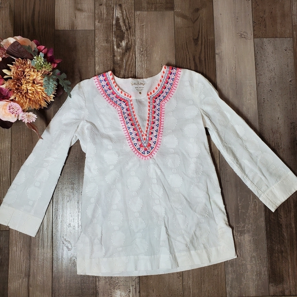 Lilly Pulitzer Amelia Island White Neon Embroidered Tunic Shirt Top Xxs 00 Nwot
